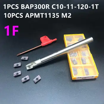 10VNT APMT1135 M2 karbido tekinimo įrankis + 1PCS 10mm frezavimo cutter BAP300R C10-11-120-1T paviršiaus CNC frezavimo pjovimo įrankis