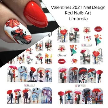 12 dizainą 3D Valentino Raudona Lipdukai Nagams Romantiška Skėtis Nagai Apdailos Meilė Širdies Animacinių filmų Dizaino Manikiūro Lipdukai