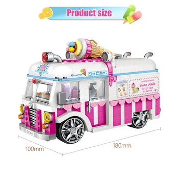 1244pcs Ice Cream Van Tortas Autobusų, Sunkvežimių Mini Blokai Švietimo Kūrėjas Draugais 