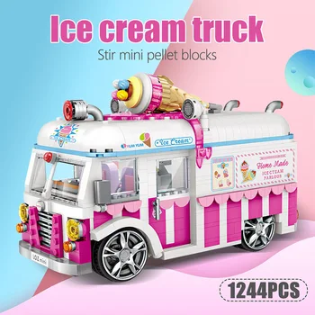 1244pcs Ice Cream Van Tortas Autobusų, Sunkvežimių Mini Blokai Švietimo Kūrėjas Draugais 