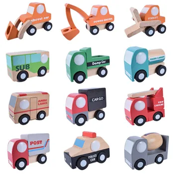 12Pcs/Set Karšto Medinių Vaikų Automobilių Inžinerijos Modelį Dvylika Rinkiniai Kelis Mokyklinio Autobuso Modelis Kūdikių Pažinimo Švietimo Žaislai