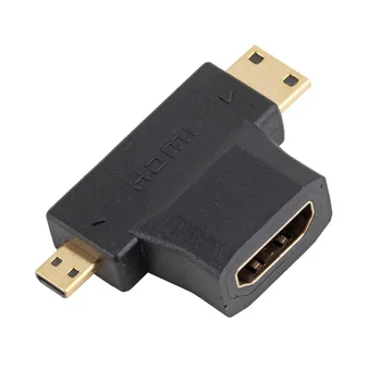 2 in 1 HDMI moterį, Mini Micro HDMI Male V1.4 90 Laipsnių Konverteris Adapteris Juoda Didmeninė Dropshipping
