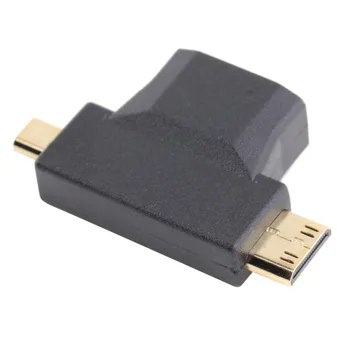 2 in 1 HDMI moterį, Mini Micro HDMI Male V1.4 90 Laipsnių Konverteris Adapteris Juoda Didmeninė Dropshipping