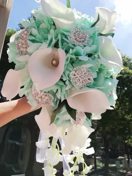 2018 Krioklys Mėlyna Vestuvių Gėlės, Vestuvių Puokštės Dirbtiniai Perlai, Krištolas Vestuvių Puokštės Bouquet De Mariage Rose