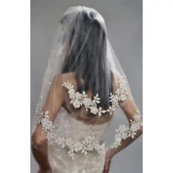2019 Naują atvykimo balta Mados Vieno sluoksnio Appliqued minkštas Gazas vestuvinis/Nuotakos, Skaros Pigūs Vestuviniai Aksesuarai dydis 0,7*0,8 M