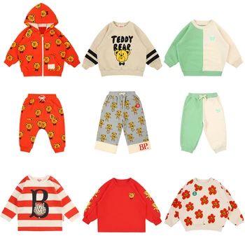 2020 Bebe Nauja Rudens Vaikiški Megztiniai Berniukams, Mergaitėms Mielas Lokys Spausdinti Palaidinės Baby Vaikų Mados vatos Pagaliukai Outwear
