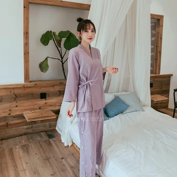 2020 Grynos Medvilnės Japonų Stiliaus Sleepwear Rinkiniai Spa Sauna Dėvėti Medvilnės Atvira Nugara Pranešimą Maudymosi Pižama Vyrams, Moterims, Kimono Yukata