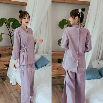 2020 Grynos Medvilnės Japonų Stiliaus Sleepwear Rinkiniai Spa Sauna Dėvėti Medvilnės Atvira Nugara Pranešimą Maudymosi Pižama Vyrams, Moterims, Kimono Yukata