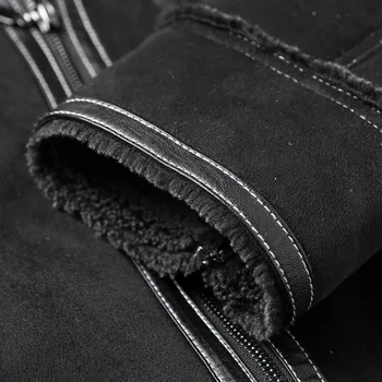 2020 M-5XL Vyrų Verstos Odos Striukė Turn-žemyn Apykaklės Kailis Žiemą Šiltas Outwear Kišenės Black Didelis Dydis