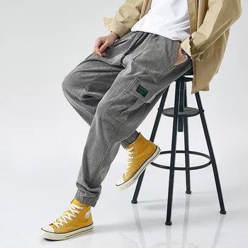 2020 m. Pavasarį, Rudenį Plius Dydis Velvetas Krovinių Kelnės Vyrams Poilsiu Hip-Hop Baggy Pants Streetwear Kelnės 6XL 7XL 8XL
