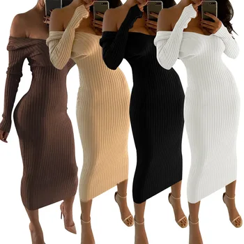 2020 M. Rudens Ir Žiemos Moteriškų Suknelė Šalis Stebėjimo Peties Suknelės Seksuali Vientisa Spalva V Neck Dress Lady Elegantiškas Stora Klubų Suknelė