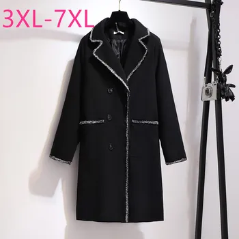 2020 m. rudens žiemos plius dydis vilnoniai paltai moterims didelis atsitiktinis palaidų tiesiai storio ilgos tranšėjos paltai juoda 3XL 4XL 5XL 6XL 7XL
