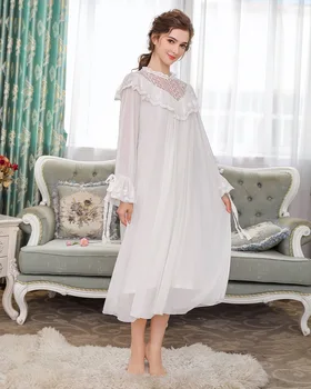 2020 m. rudenį naujų senovinių princesė ilgomis rankovėmis akių kratinys moterų Nightgowns modalinis prarasti nėrinių aukštos kokybės miego suknelė gx1190