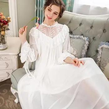 2020 m. rudenį naujų senovinių princesė ilgomis rankovėmis akių kratinys moterų Nightgowns modalinis prarasti nėrinių aukštos kokybės miego suknelė gx1190