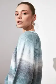 2020 M. Žiemos Moterų Megztinis Žalia Mėlyna Balta Mišrios Spalvos Trikotažo Išsamios Minkštas Coton Trikotažas Megztinis Negabaritinių