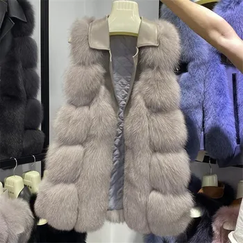 2020 m. žiemos naujas pilnas pliaupti nekilnojamojo fox fur susiuvimo avių odos liemenė moterų atvartas vidurio rankovių ilgis kailiai, kailio