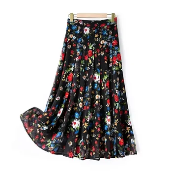 2020 Nauja daisy Spausdinti Moterų Midi Sijonas lady Atostogų Pavasarį ir Vasarą plisuotos padalinta Ilgi sijonai, laukinių stilingas Moterų drabužiai