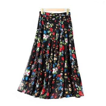 2020 Nauja daisy Spausdinti Moterų Midi Sijonas lady Atostogų Pavasarį ir Vasarą plisuotos padalinta Ilgi sijonai, laukinių stilingas Moterų drabužiai