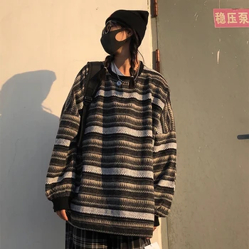 2020 Nauja Rudens Ir Žiemos Megztinis Moteriška Korėjos Versija Ins Retro Japonijos Dryžuotas Prarasti Apsidraudimo Dėvėti Porą Megztas Megztinis