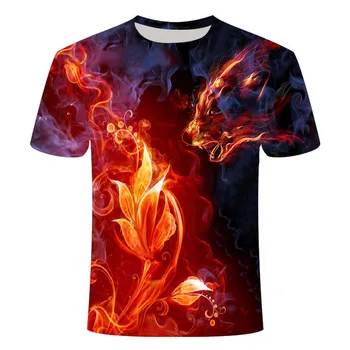 2020 naujas 3d marškinėliai Tee Black Atsitiktinis Viršų Camiseta Streatwear Trumpas Rankovės Medžiaga Mėlyna Raudona Liepsna vasaros marškinėlius vyriški t-shirt