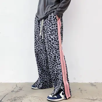 2020 Vyrų Madinga Leopardas Spausdinti Atsitiktinis Kelnės Hip-Hop Atrišti Kaspino Tiesiai Haremo Kelnės Kelnės Streetwear Jogger Sweatpants