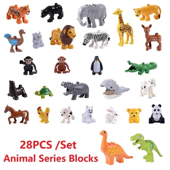 28PCS Gyvūnų Plytų Suderinama Duploed Blokai Gyvūnų Modelio Reikmenys, Zoo Duomenys Vaikams, Žaislai, Gimtadienio Dovana