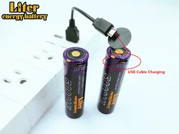 2VNT Litro energijos baterija, USB 18650 3500mAh 3.7 V, Li-ion Rechargebale baterija USB 5000ML Li-ion baterija + USB laidas