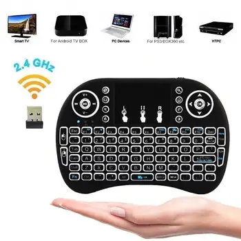 3 Spalvų Šviesą Mini Wireless Keyboard 2,4 GHz Touchpad Nuotolinio Valdymo Mechaninė Klaviatūra, Pelė, Mini Smart Android TV Box