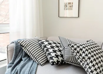 35x55/45x45/55x55cm paprasta juoda balta houndstooth modelio pagalvėlė padengti tinklelis medvilnės mesti užvalkalas sofa juosmens pagalvę padengti