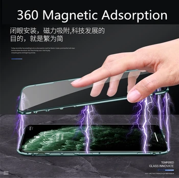 360 Priekiniai+Atgal Magnetinio atveju iphone, 11 pro max atveju, pilnos apsaugos dvipusis 9H Grūdintas Stiklas Atveju iphone, 11 dangtis