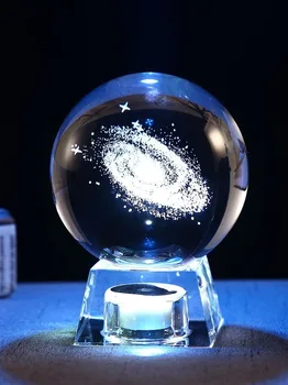 3D Graviruotas Galaxy saulės sistemos Kristalų lempos naktį šviesos šviesos Amatų Stiklo apvalus Rutulys Namų biuro stalo Dekoro lempos WJ926