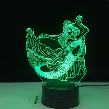 3D Mermaid Princesė LED Nakties Šviesos Nuotolinio 16 Spalvų naktinė lempa Miegamasis Luminaria Stalo Lempa Gimtadienio, Kalėdų, Vaikų Dovanų