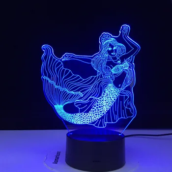 3D Mermaid Princesė LED Nakties Šviesos Nuotolinio 16 Spalvų naktinė lempa Miegamasis Luminaria Stalo Lempa Gimtadienio, Kalėdų, Vaikų Dovanų