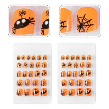 44Pcs Spiderweb Orange Helovinas Dirbtinis Prabangus Nagų Dailės Netikrą Nagai