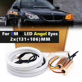 4Pcs Dual spalvos BALTA Geltona LED Halo Medvilnės Žiedai Šviesiai BMW E90 E60 E87 E91 E61 X3 E83 E82 E81 E88 Angel Eyes LED SMD Lempa
