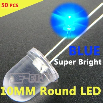 50pcs/daug 10mm Apvali Mėlyna LED Diodų Lndicator žibintai Super šviesus [Blue] DC3.2-3.4 V 20 ma Nemokamas Pristatymas