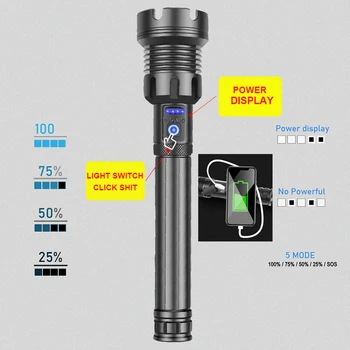 60000 LM Šviesus XHP110+COB LED Led Žibintuvėlis USB Įkrovimo Vandeniui Lempos Nešiojamų Ilgo Naudojimo 2*26650/2*18650 Baterija Stovykla