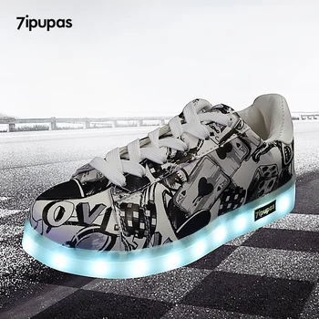 7ipupas 27-44 USB įkrovimo Mados LED Batų 2018 Naujas Grafiti žėrintis sneaker už vaikas, berniukas, mergaitė unisex Šviesos lemputės Sportbačiai