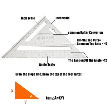 90 Laipsnių Trikampis Greičio Kvadrato 7 Colių Valdovas Aliuminio Lydinio Tirštėti Stogo Kampas Matlankis Scriber Medienos Apdirbimo
