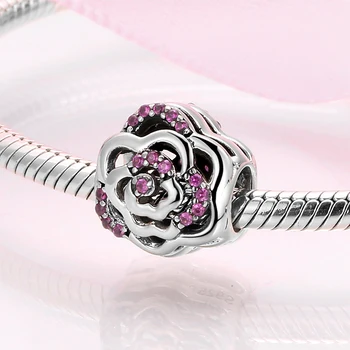 925 Sterlingas Sidabro Romantiška rožinė CZ double-sided rožių žiedų Žavesio Smulkūs Karoliukai tinka Originalios Mikiwuu Apyrankės Juvelyrikos Priėmimo