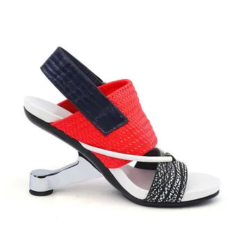 A-BUYBEA Aukšto Kulno Moterų Sandalai natūralios Odos Mišrios Spalvos Atidaryti Tne 9 cm Keista Kulno Vasaros Moterų Sandalai juoda raudona