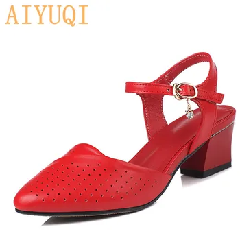 AIYUQI Moterų batai, sandalai vasarą 2020 naujus natūralios odos moterų sandalai Nurodė mados vestuvių bateliai raudonos Skylę suknelė bateliai