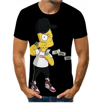 Anime Cartoon Simpsonų 3D Spausdinimo Mados Vyrų ir Moterų trumpomis Rankovėmis T-shirt Minkštos Medžiagos Lauko Atsitiktinis Palaidų vyriški T-shi