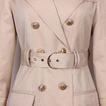 Aukštos kokybės chaki tekstūros audinio dvigubos eilės mygtuką epaulettes diržo slim ilgomis rankovėmis švarkelis šiltas mados moterų striukė