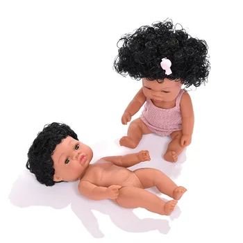 Aukštos kokybės reborn lėles 35 cm silikono kūno juodos odos pluošto plaukų atgimimo mados mergina lėlės tikroviška Kalėdų dovanos