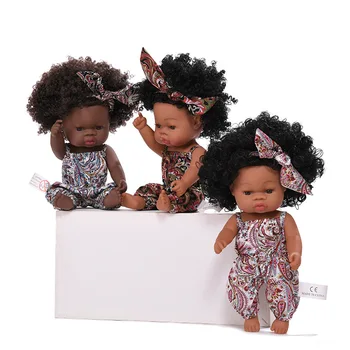 Aukštos kokybės reborn lėles 35 cm silikono kūno juodos odos pluošto plaukų atgimimo mados mergina lėlės tikroviška Kalėdų dovanos