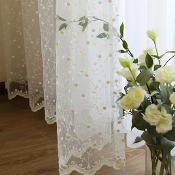 Baltųjų Gėlių Aplikacija Vien Uždanga Kambarį Modernus Gėlių Vienspalviai Voile Tiulio Užuolaidos, Miegamojo, Virtuvės Durų Užuolaidos