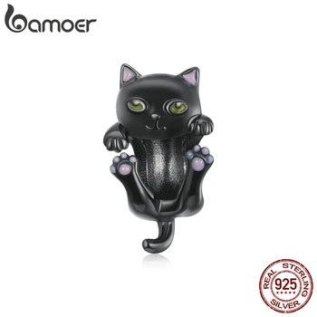 Bamoer Originali Originalus Moterys Sidabro Apyrankė 925 Sterling Animacinių filmų juoda katė, Metalo Žavesio, 