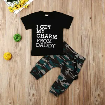 Berniukas Drabužius Bamblys Baby Vaikų Berniukų Vasaros Viršūnes marškinėliai Camo Kelnės Haremo Komplektai Rinkinys Drabužiai