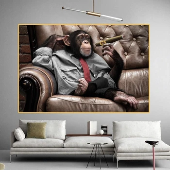Beždžionių Gorilos Ant Sofos Rūkymas Nuotraukas Drobė, Tapyba Sienos Meno Kambarį Namų Dekoro Gyvūnų Plakatus Spausdina